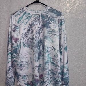 Realtree Women's Marble Print Long Sleeve Tee - White and Teal